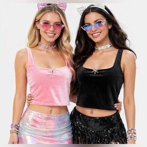 Wild Fable Velour Tank Top Set of 2 Small Mauve Pink Black Bow Detail NWT Target